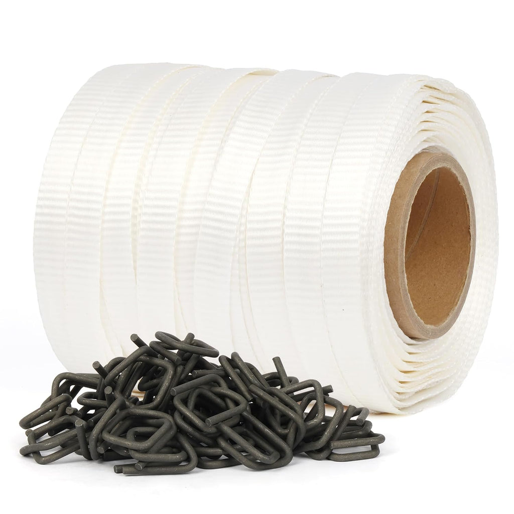 Woven Cord Banding Kit Pallet Packaging Tool 3/4" x 328' Strapping, 60pcs Metal Buckles