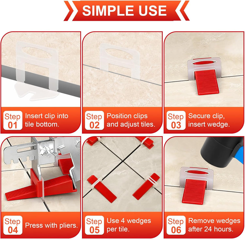 Tile Leveling System with Tile Plier, 300PCS 1/8 Inch Spacers Clips and 100PCS Reusable Wedges, Tile Leveling System