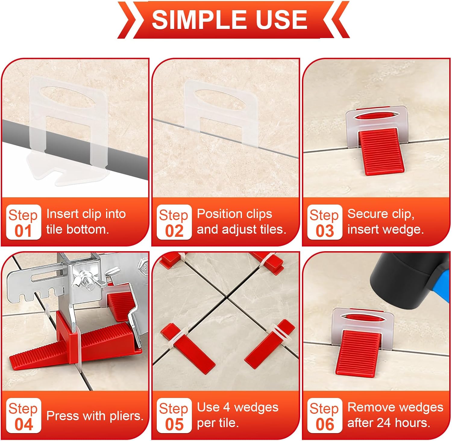 Tile Leveling System with Tile Plier, 300PCS 1/8 Inch Spacers Clips and 100PCS Reusable Wedges, Tile Leveling System