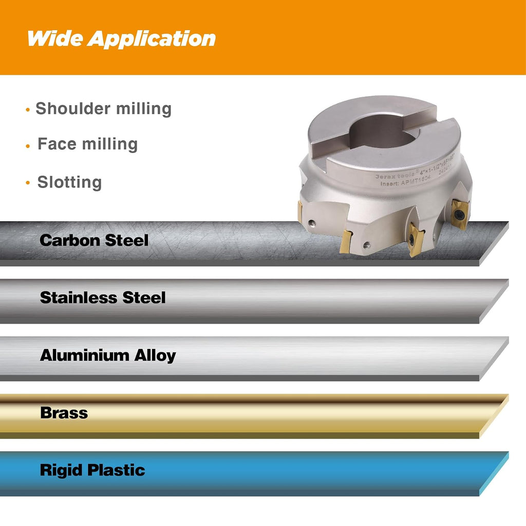 90 Degree Indexable Face Mill with 8 Pcs Carbide Inserts, 4" Cutting Diameter