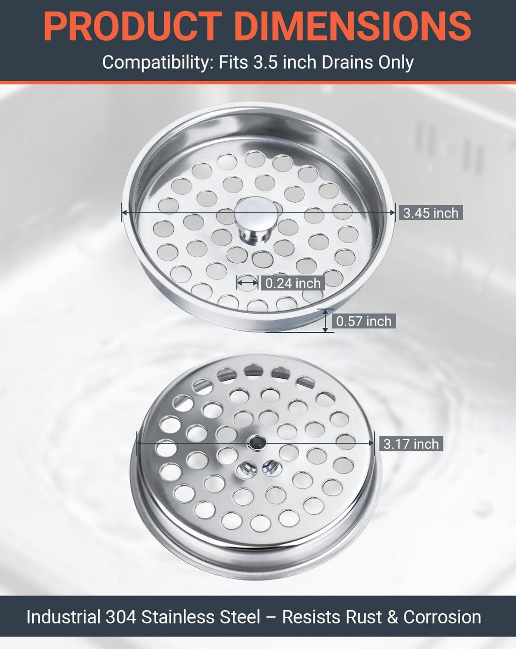 3-1/2" Garbage Disposal Strainer, Commercial Sink Basket (3-Pack)