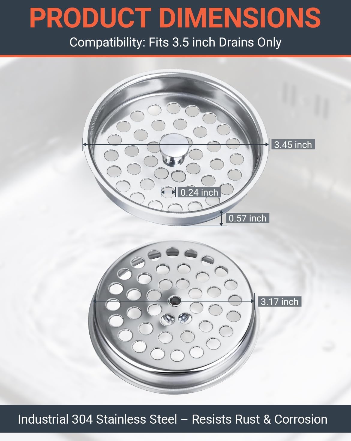 3-1/2" Garbage Disposal Strainer, Commercial Sink Basket (3-Pack)