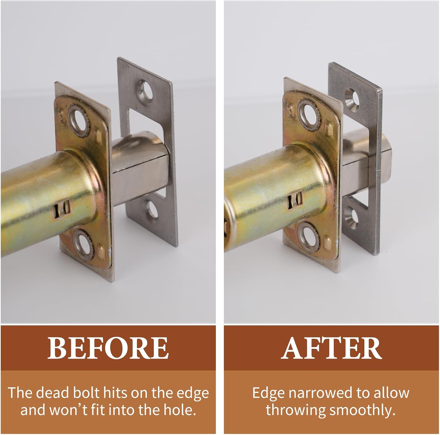 Deadbolt Restorer Strike Plate, Fix Dead Bolt Misalignment/Sticking/Jamming, Large Hole and Narrow Edge Frame Striker