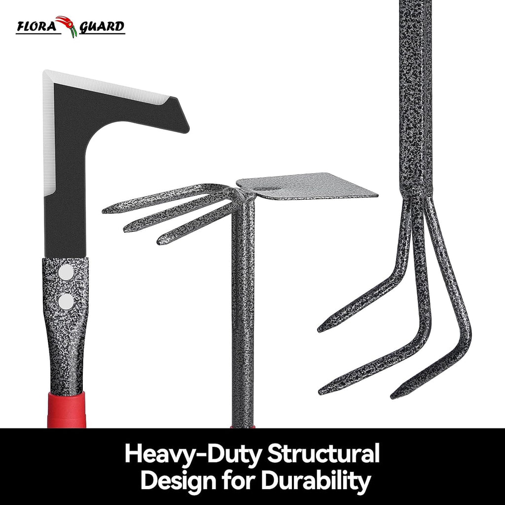 6-Piece Garden Tool Set, Heavy Duty Gardening Hand Tools with Trowel, Rakes, Cultivator, Hoe & Crack Weeder, High