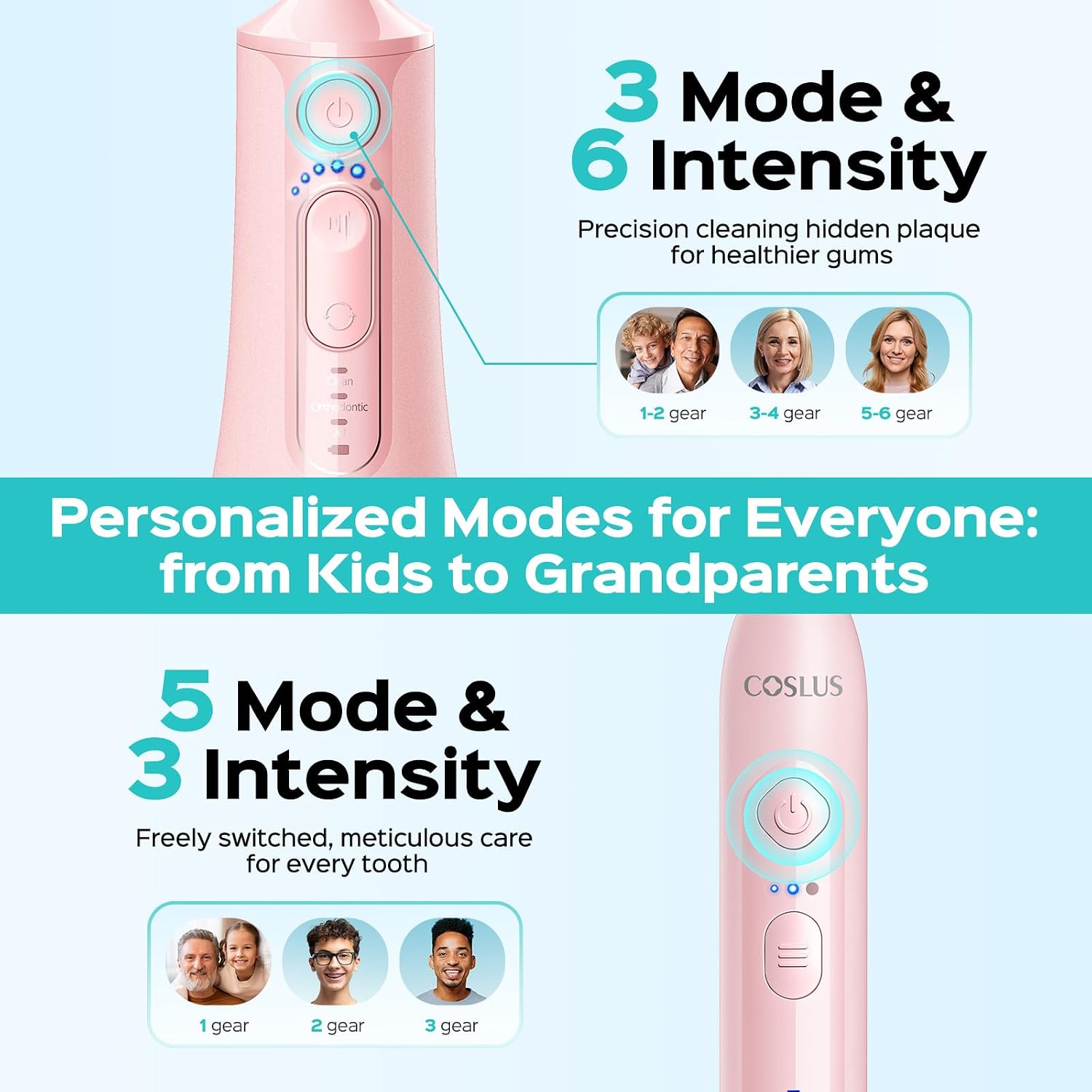C51C30 Electric Toothbrush with Water Flosser Combo: Portable Oral Clean Kit for Teeth Brushing & Flossing, Multiple