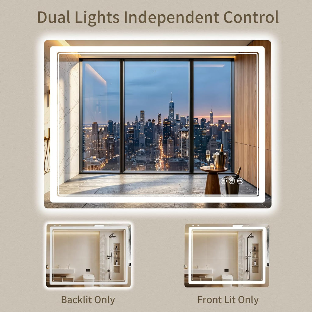 30"x40" LED Bathroom Mirror with Lights, Backlit + Front Lit, Anti-Fog, Lighted Bathroom Mirror for Wall, HD