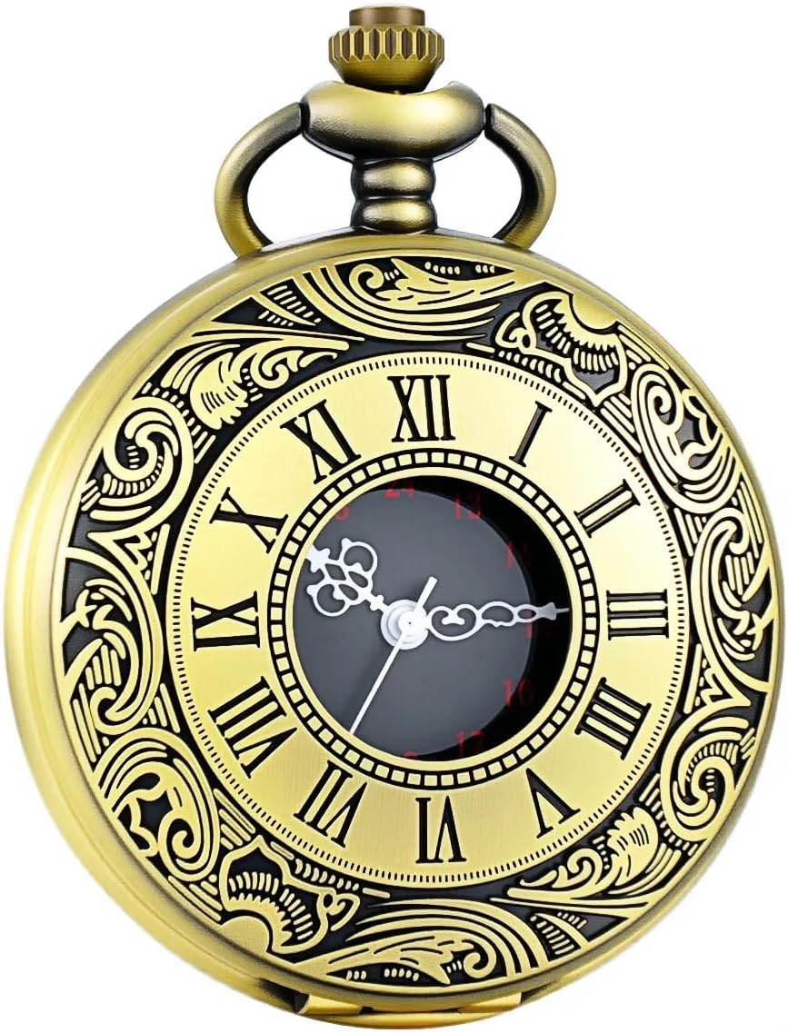 Vintage Pocket Watch Roman Numerals Scale Quartz Pocket Watches with Chain Christmas Graduation Birthday Gifts