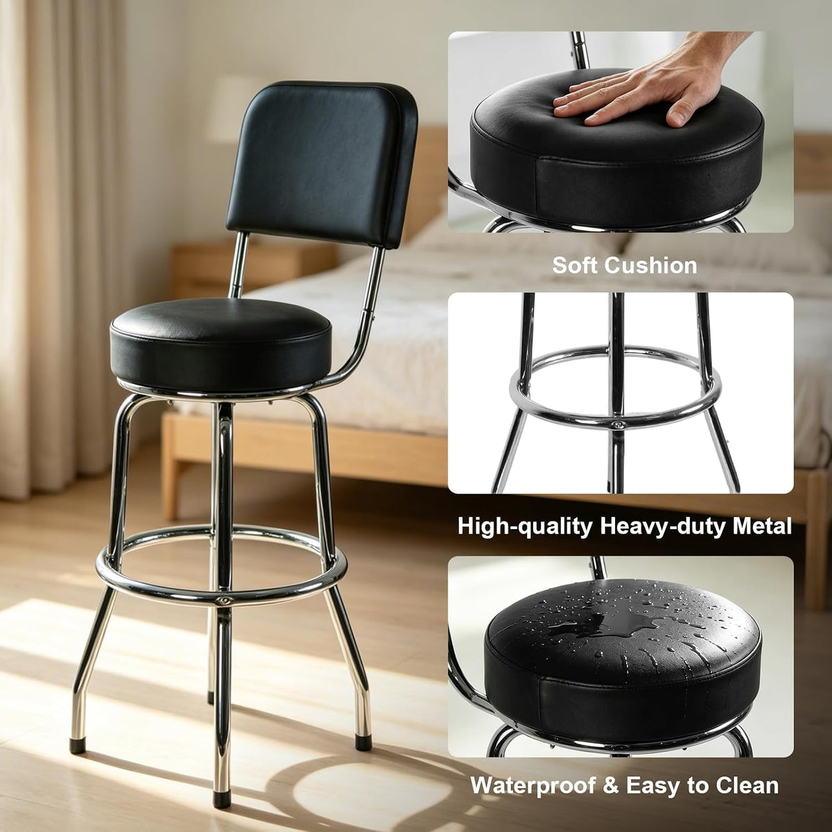 Swivel Bar Stool with Backrest