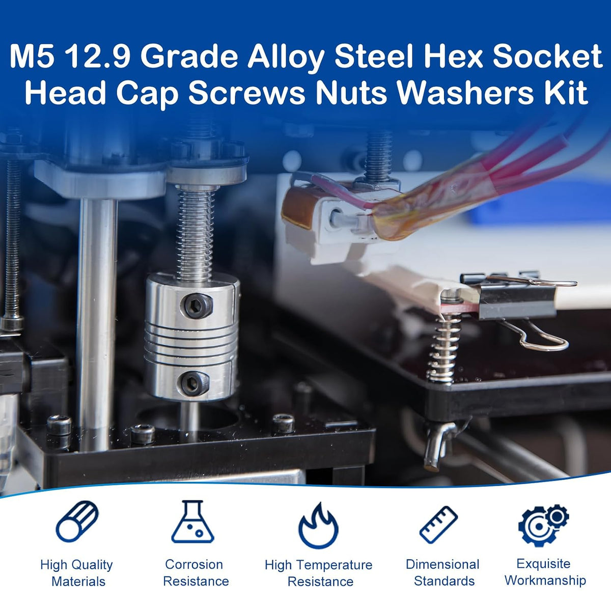 201Pcs M5 x 30-50mm Socket Head Cap Screws Assortment, with Nuts Washers