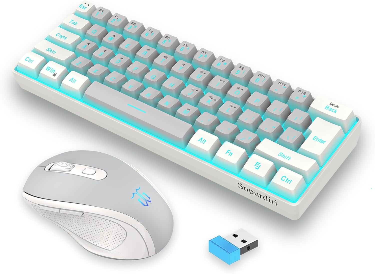 2.4G 60% Wireless Gaming Keyboard and Mouse Combo (White-Grey) | Include Mini Wireless Gaming Keyboard, Ergonomic