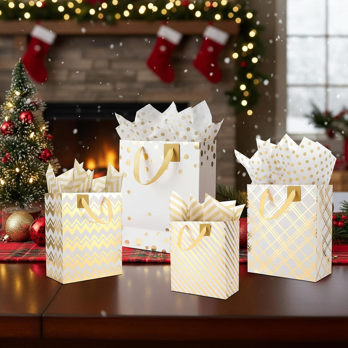 12 Pcs Assorted Gift Bags with Handles Metallic Gold,White.gold