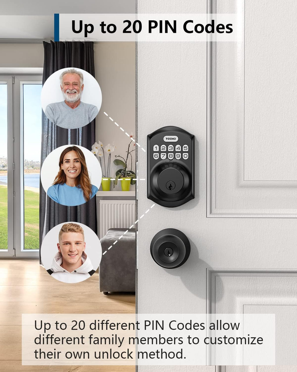 TE001 Keyless Entry Door Lock with Keypad - Smart Deadbolt Lock for Front Door with 2 Keys - Auto Lock - Easy