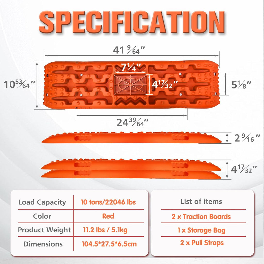 Off-Road Traction Boards with Jack Base,Pair Recovery Tracks Tire Traction Mats for 4WD Mud,Sand,Snow,Rock Tracks.