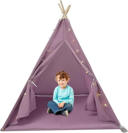 Teepee Tent for Kids with Star Lights, Foldable Play Tent for Girls & Boys, Washable Indoor Toddler Tent, Cozy Warm