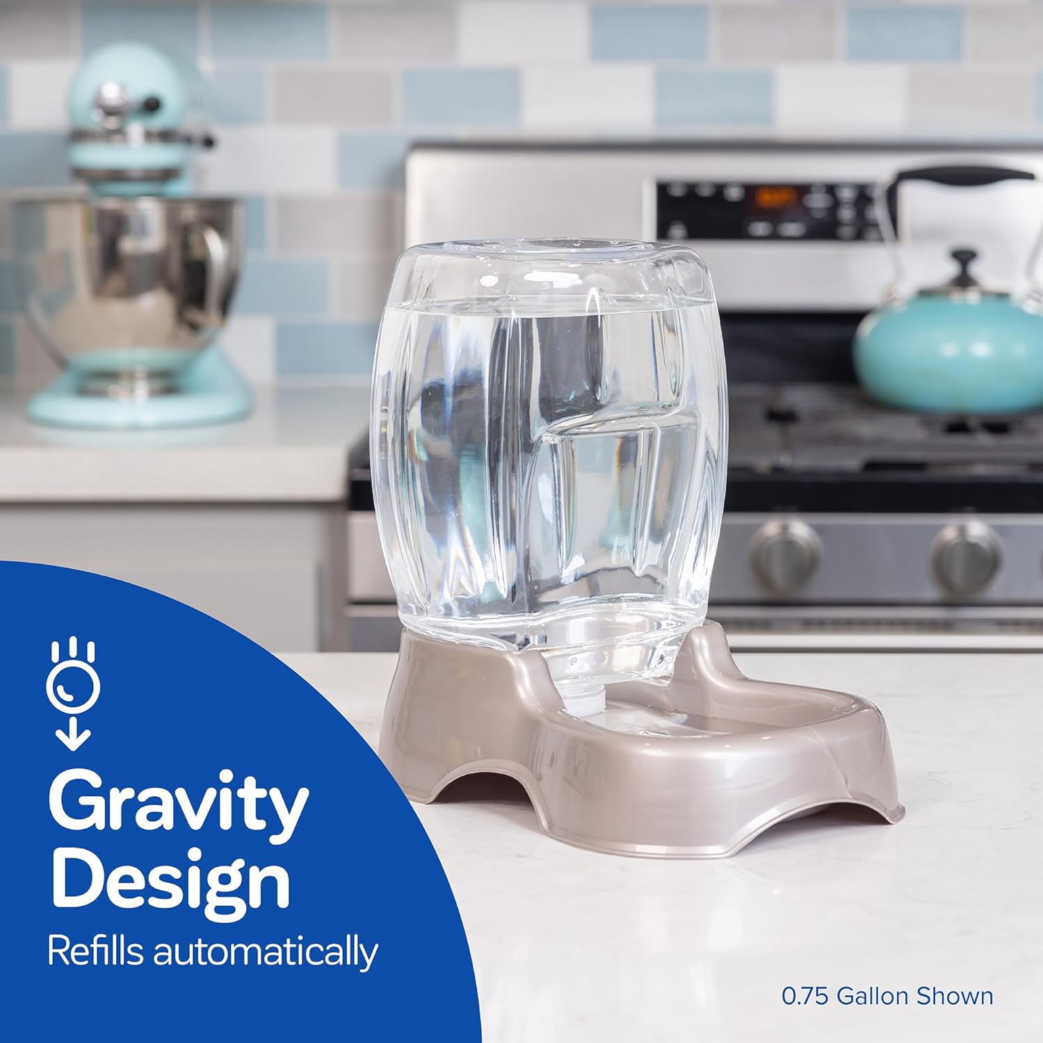 Pet Cafe Cat and Dog Water Dispenser Extra Small Water Bowl for Kittens and Puppies, USA Made, 0.25 GAL, 7.3"H, Pearl