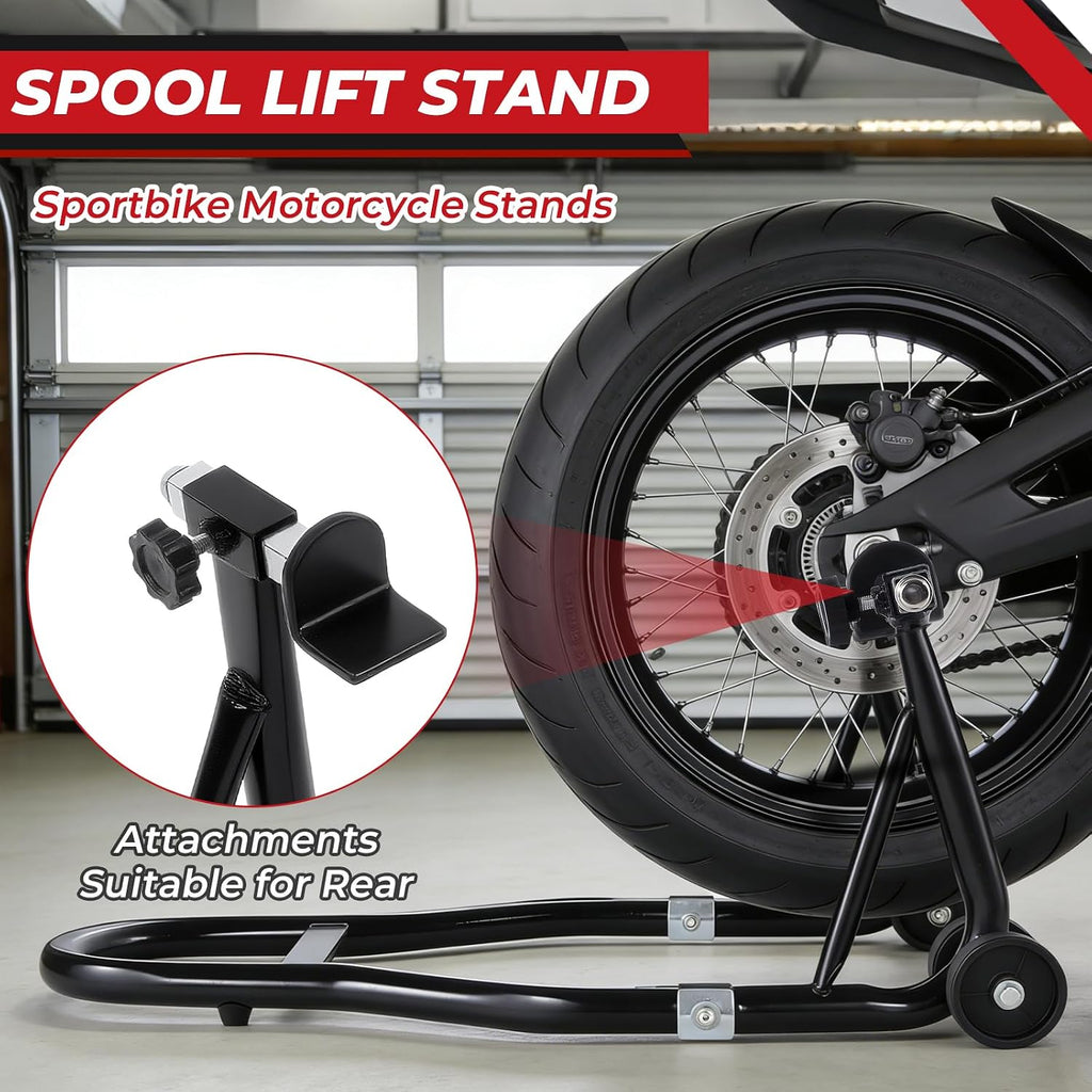Motorcycle Rear Paddock Stand L-Shape Lift Attachment, Heavy-Duty Swingarm Spool Adapter for Sport Bike Rear Wheel