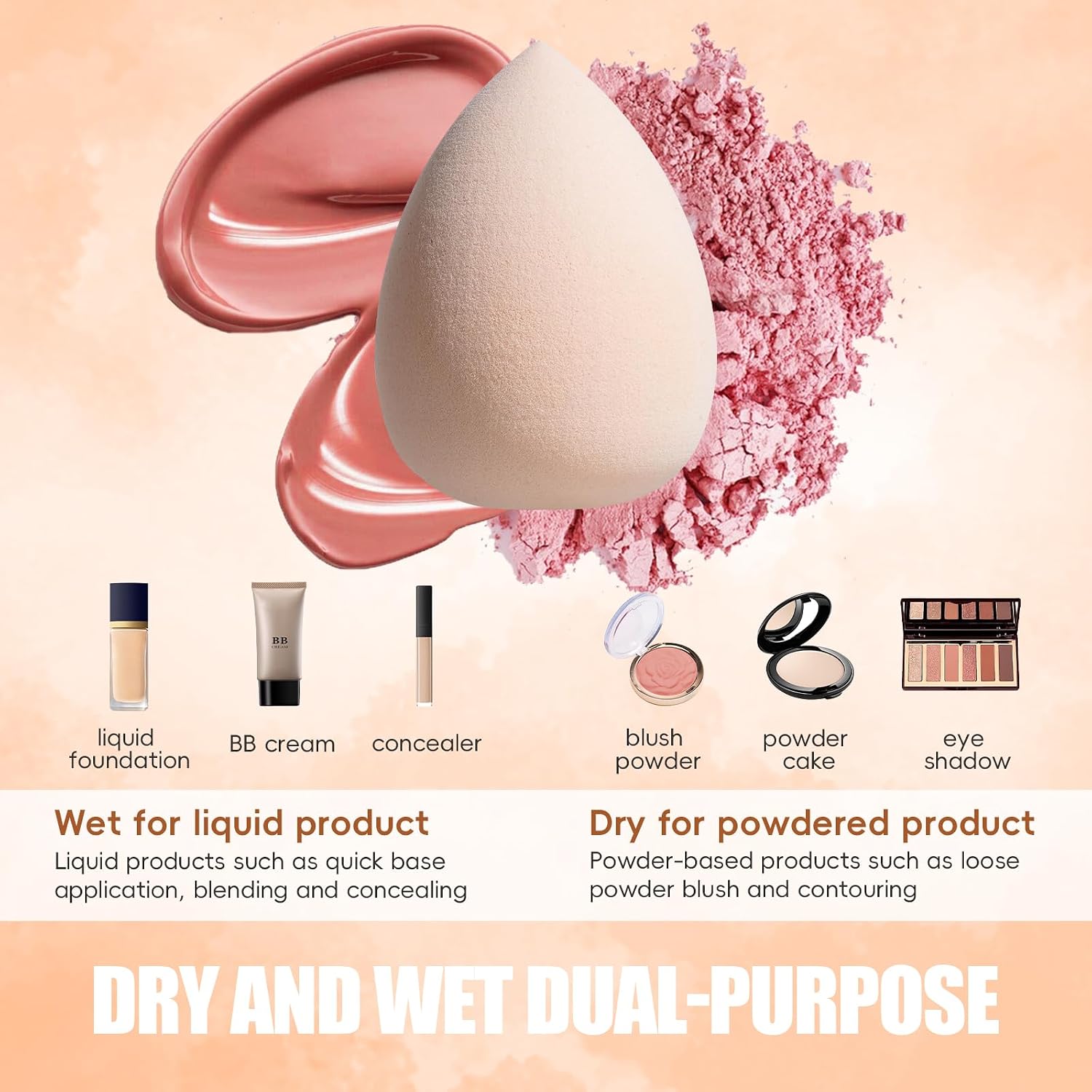 Travel Makeup Brush Set BS-MALL Makeup Sponges - Includes Foundation Brush, Powder Puff, Finger Sponges & Triangle
