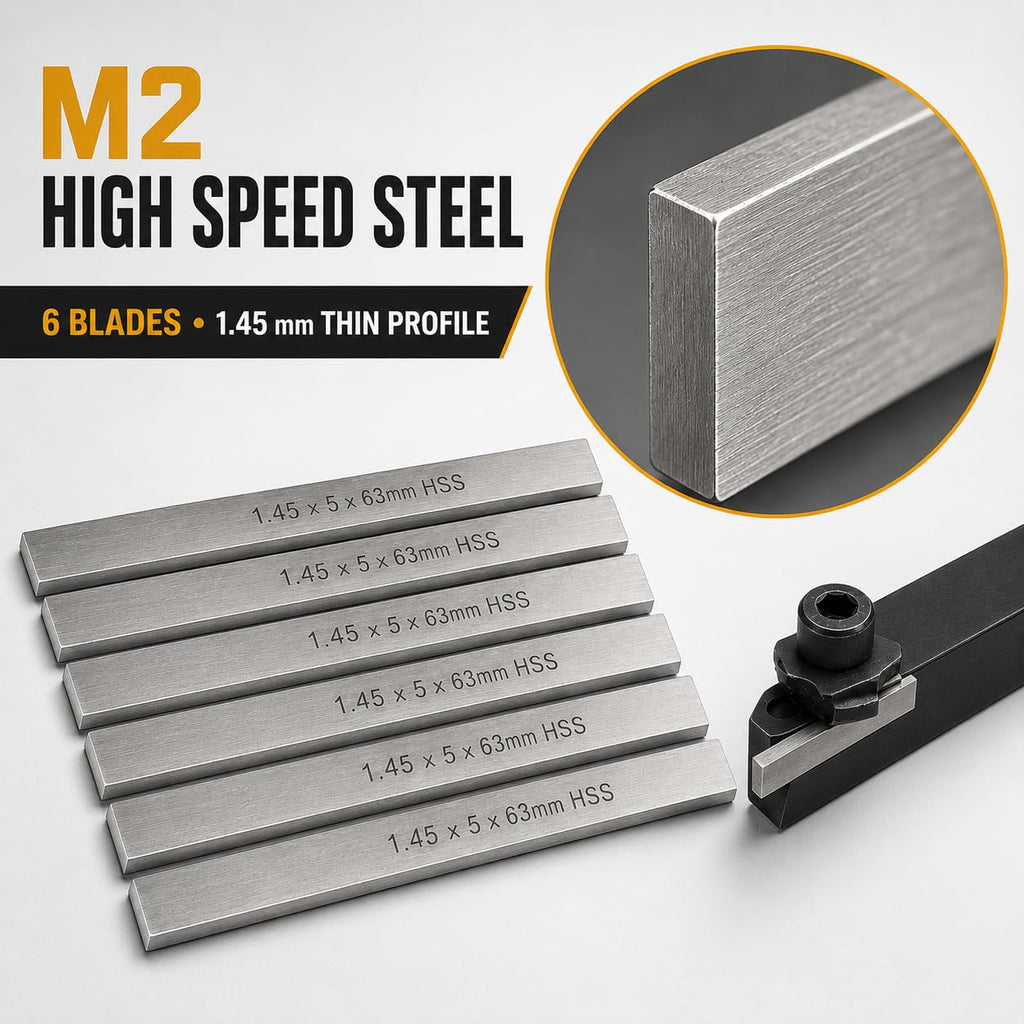 Mini Parting Tool Cut Off Holder 8mm with 6 Pieces M2 HSS Blades Mini Lathe