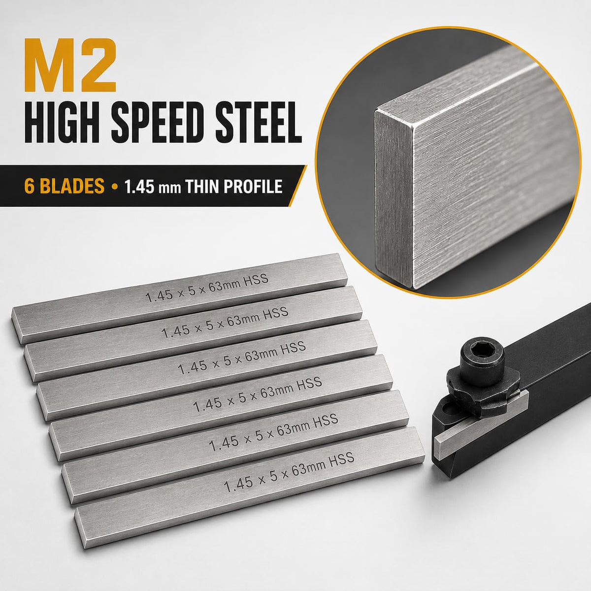 Mini Parting Tool Cut Off Holder 8mm with 6 Pieces M2 HSS Blades Mini Lathe