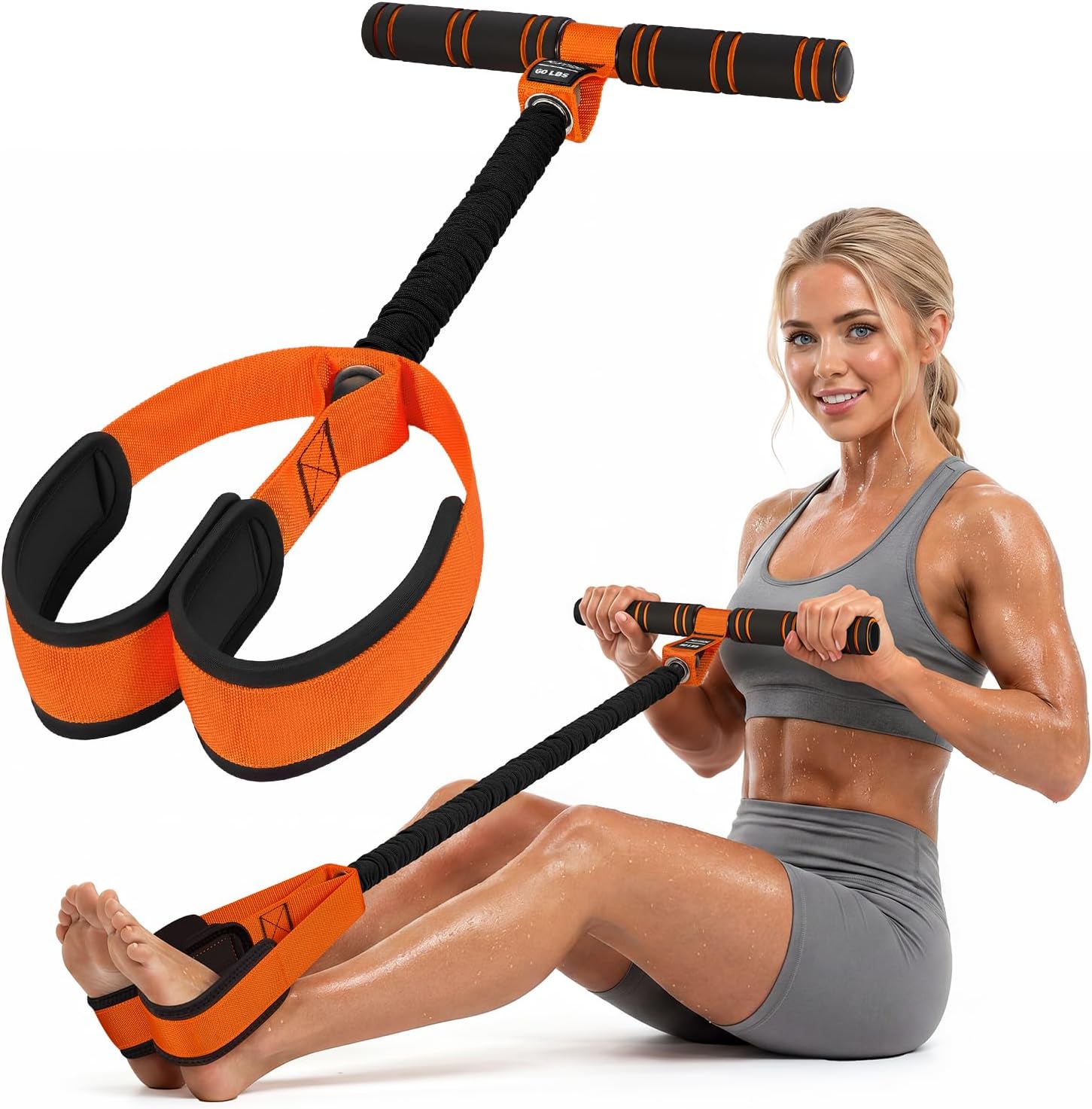 Multifunction Pedal Resistance Band with Handle, Upgraded Exercise Equipment with Soft Foot Pedal for Sit Up &