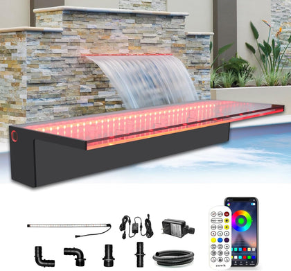 Waterfall Spillway, APP Control Multi-Color LED Light Outdoor Pool Fountain, Acrylic Water Spillway Koi Pond