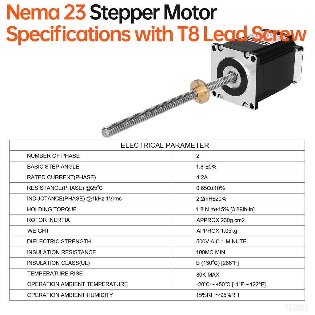 YEJMKJ Nema 23 Stepper Motor TR8x8 250mm with T8 Lead Screw 57x76mm 1.8Nm
