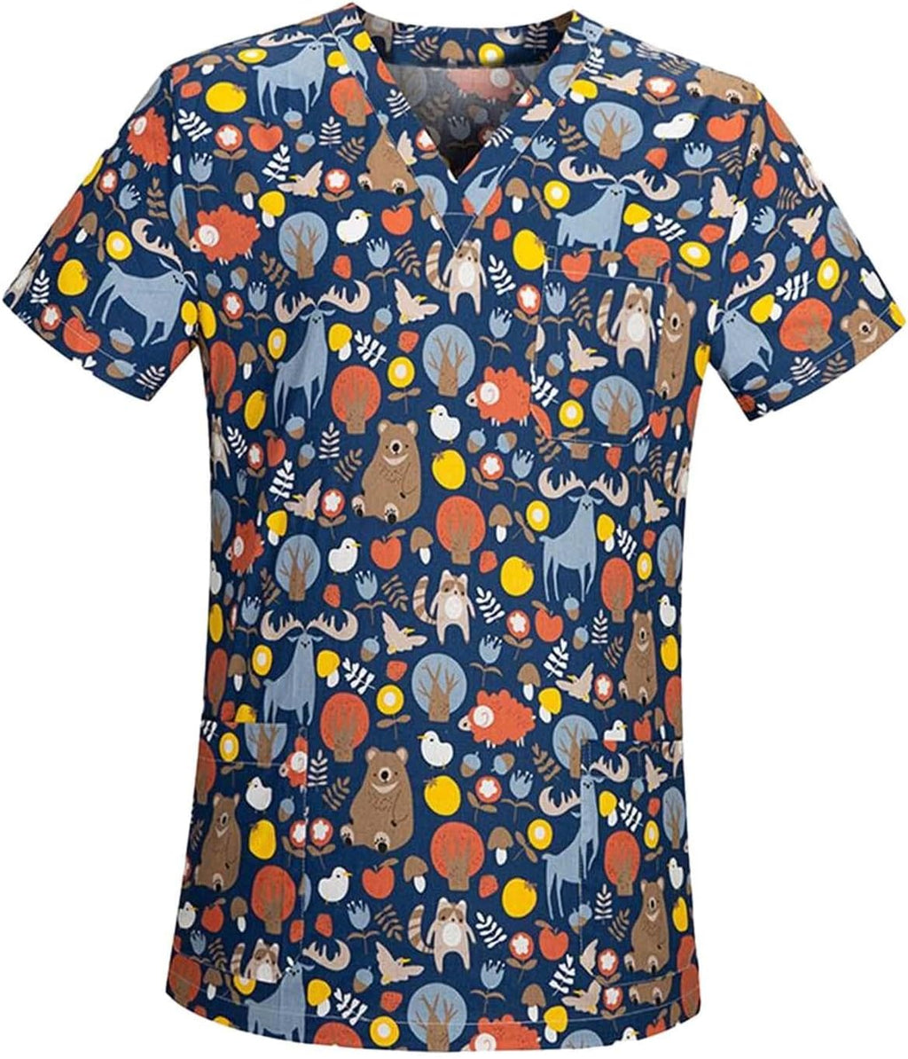Nursing Scrubs Tops Women Uniform Scrub Top Shirt V Neck Short Sleeve with Pockets Stretch Breathable Washable