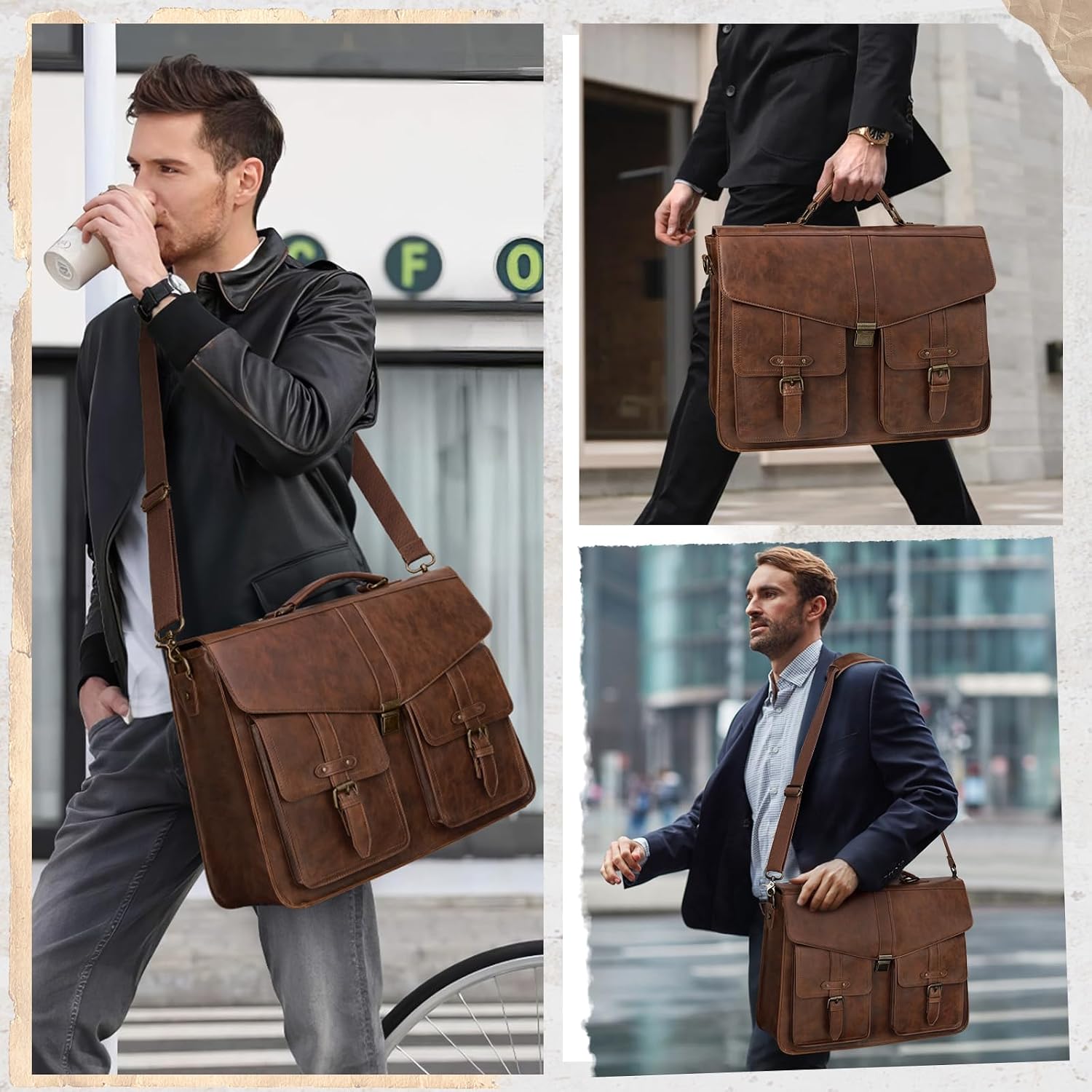 17.3 Inch Men's Messenger Bag, PU Leather Laptop Briefcase for Work, Office & Business Travel, Spacious Satchel Bag
