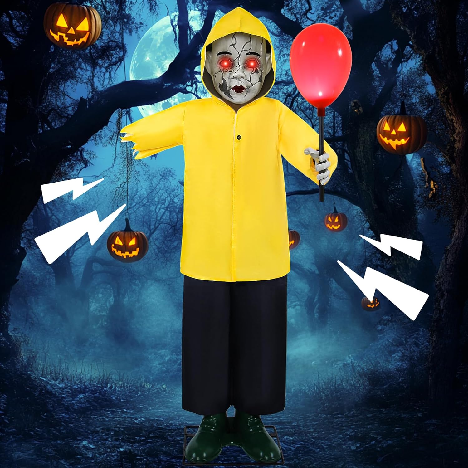 Halloween Animatronics Decorations 4FT Life Size Animated Props | with Creepy Sound Activated Sensor Glowing Balloon