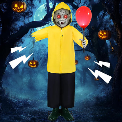 Halloween Animatronics Decorations 4FT Life Size Animated Props | with Creepy Sound Activated Sensor Glowing Balloon
