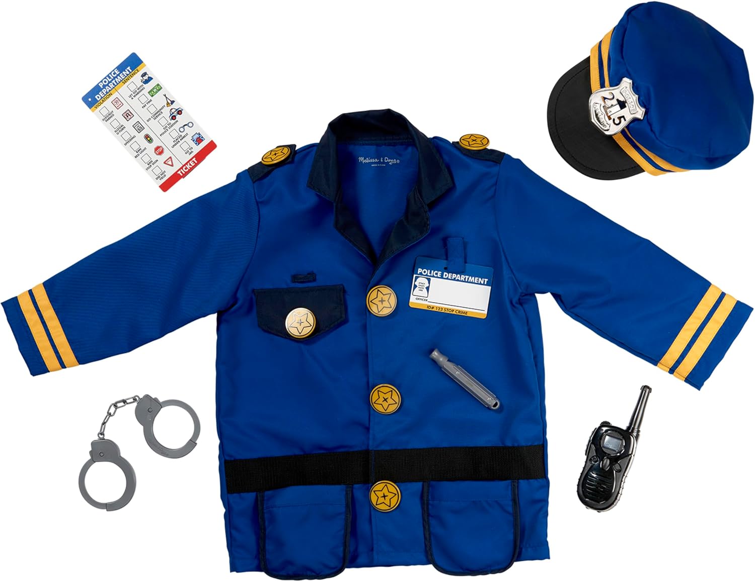 Melissa & Doug Police Officer Costume, 8-Pc Pretend Play Dress Up, Badge, Handcuffs & Accessories, Role Play Toys for