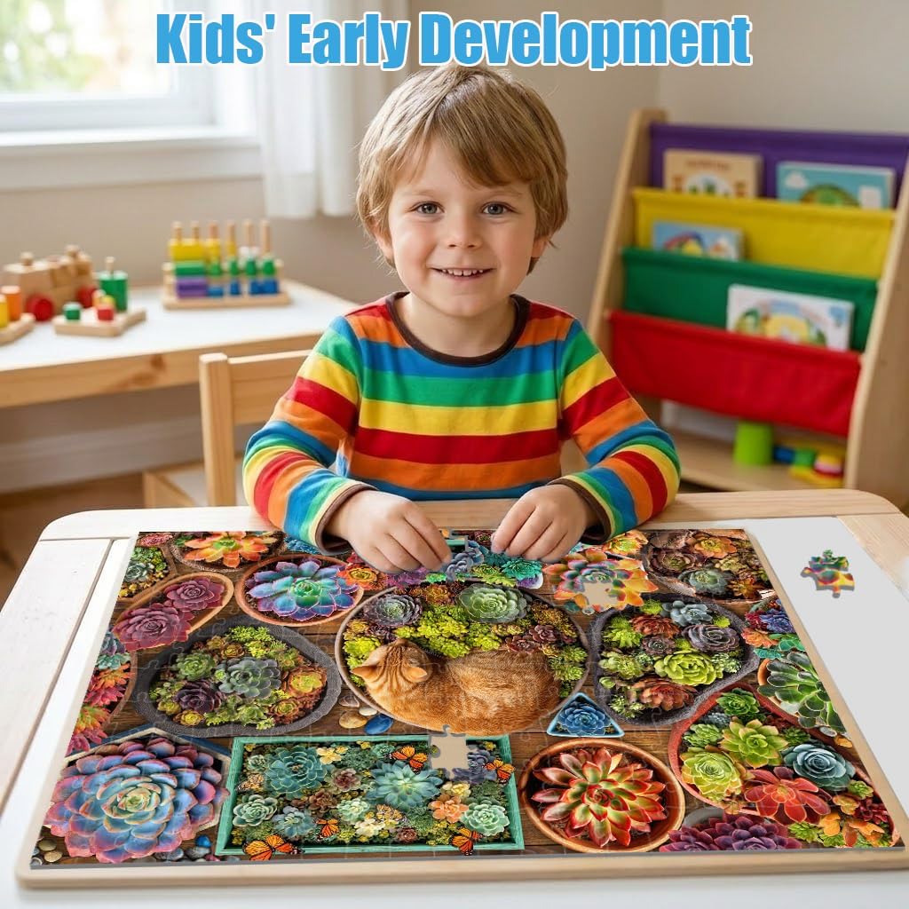 Puzzles for Kids Ages 6-8 8-12 Year Old - Succulent and Orange Cat Puzzle, 200 Pieces Jigsaw Puzzles for Kids