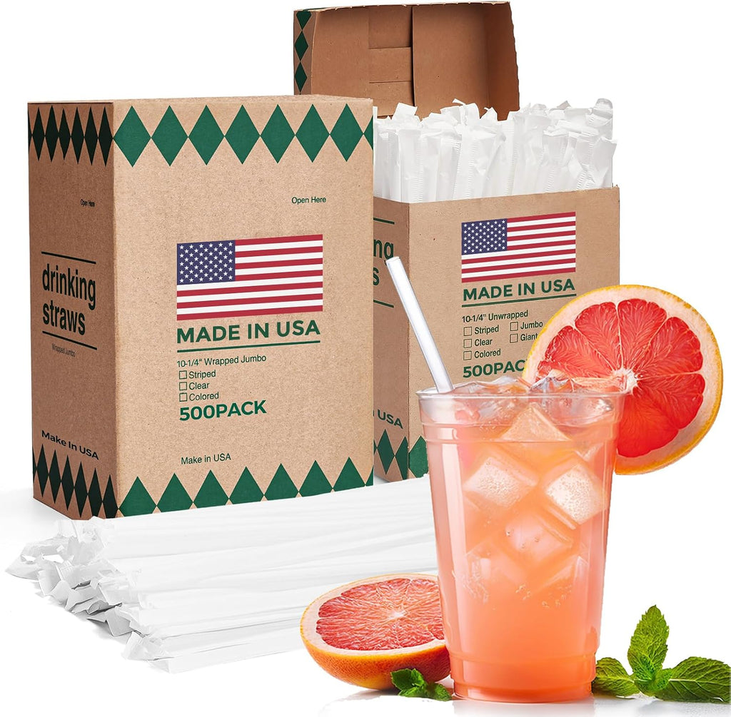 Glotoch 1000 PCS Individually Wrapped Clear Plastic Straws, 10.25'' Long