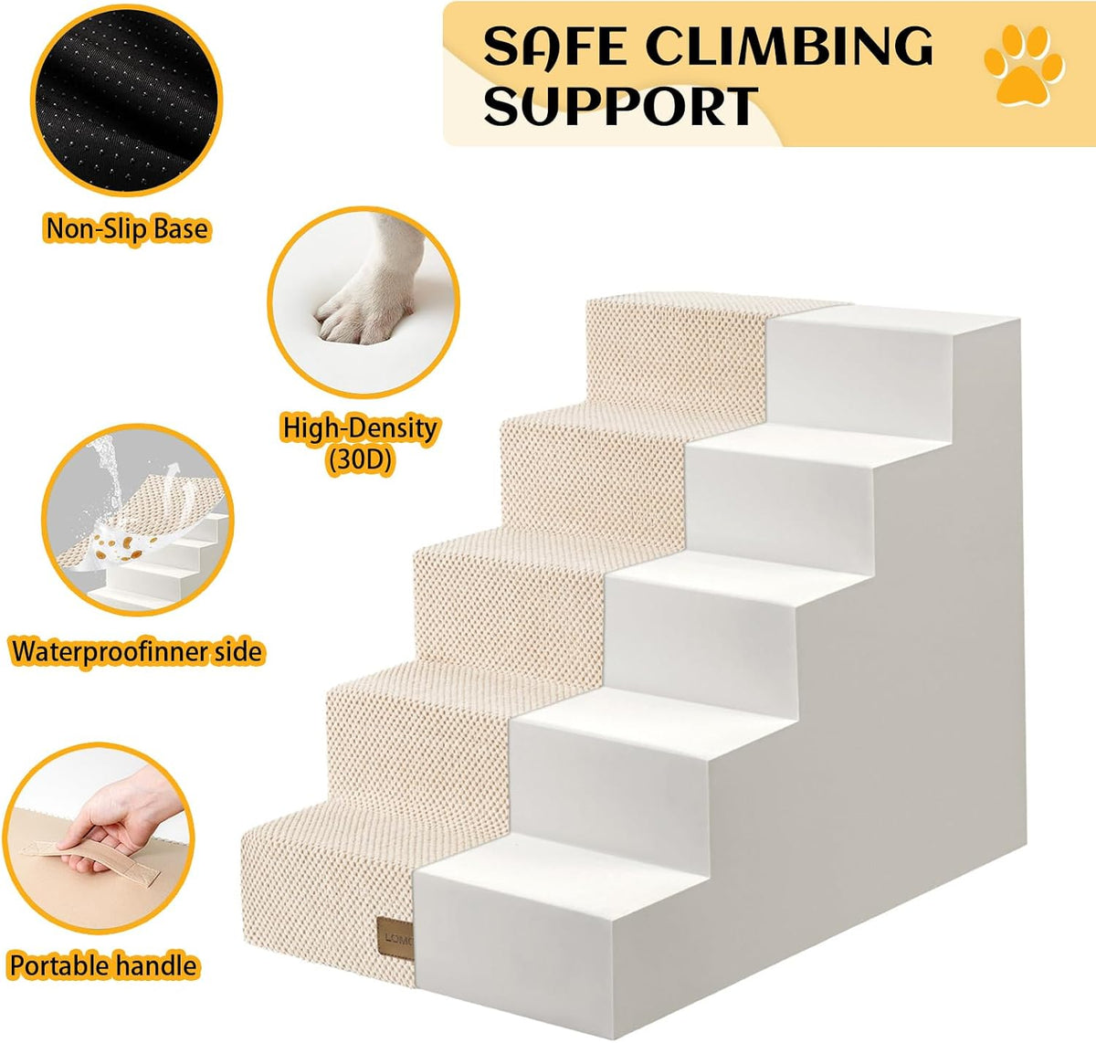 Dog Stairs for Small Dogs, 5 Tier Widened Pet Stairs for High Beds, 23.6" H Non-Slip Dog Steps for Puppy, Elderly, or