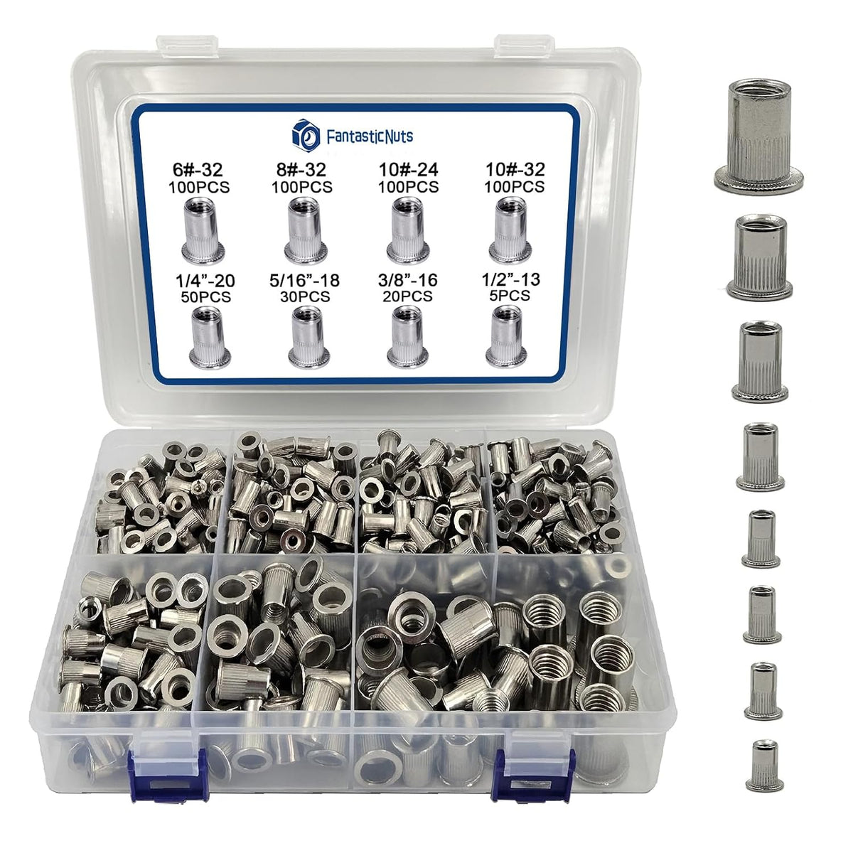 505 Pcs Stainless Steel SAE Rivet Nut Assortment Kit