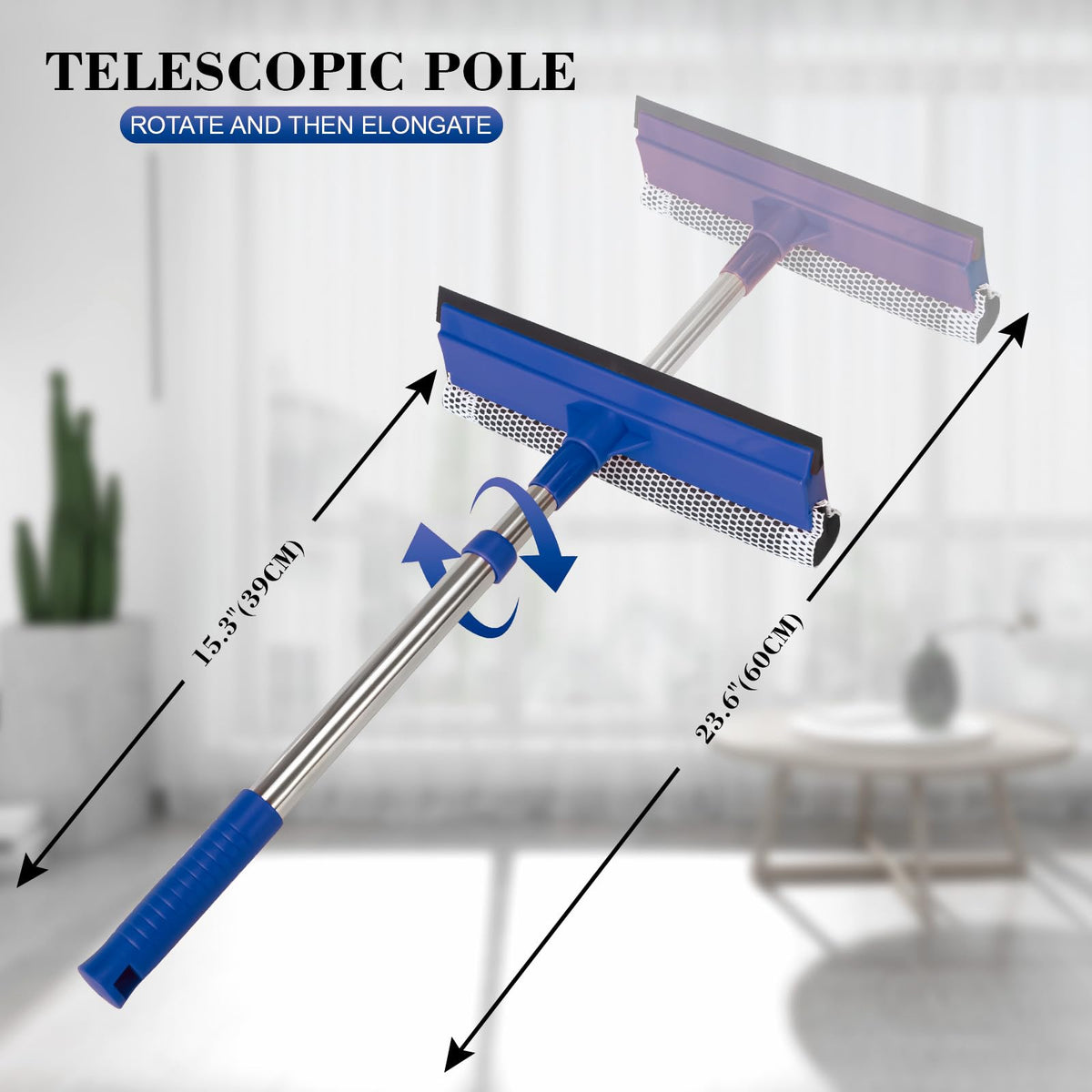 2-in-1 Window Squeegee&Car Squeegee with 15.7"-27.5" Retractable Stainless Steel Handle, Windshield Cleaner Tool for