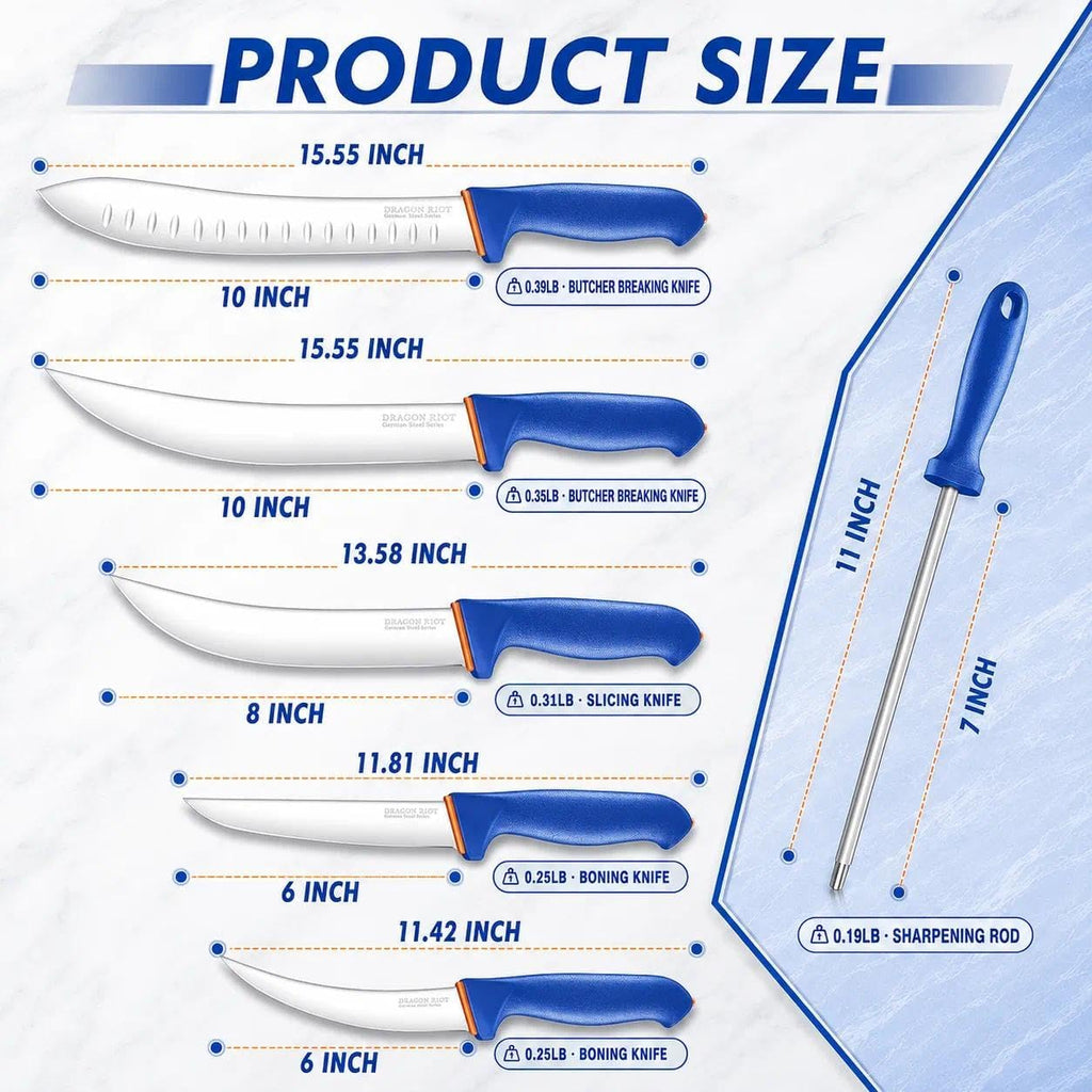 6-Piece Butcher Knife Set, Brisket Trimming Knives | German Stainless Steel, Non-Slip Handle