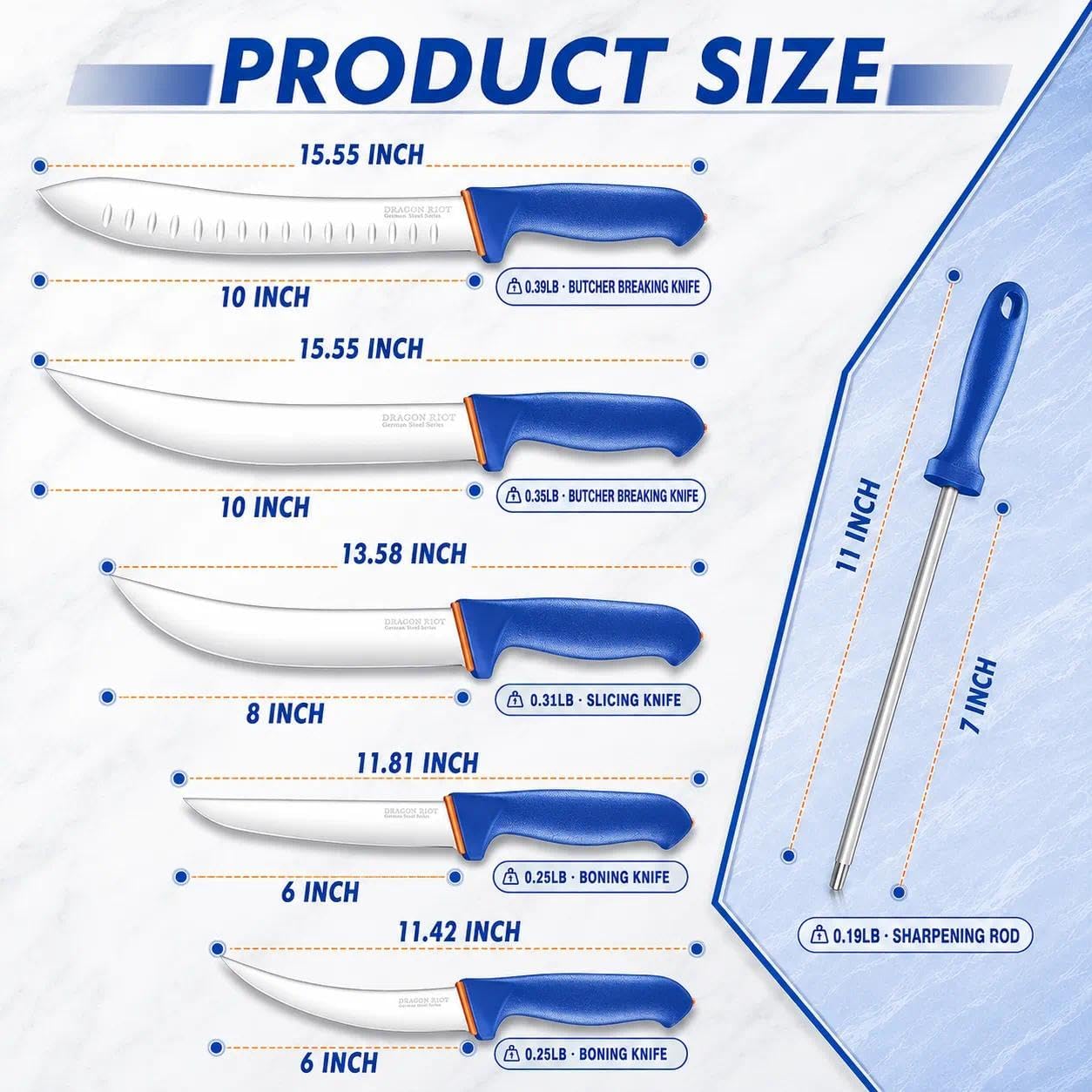 6-Piece Butcher Knife Set, Brisket Trimming Knives | German Stainless Steel, Non-Slip Handle