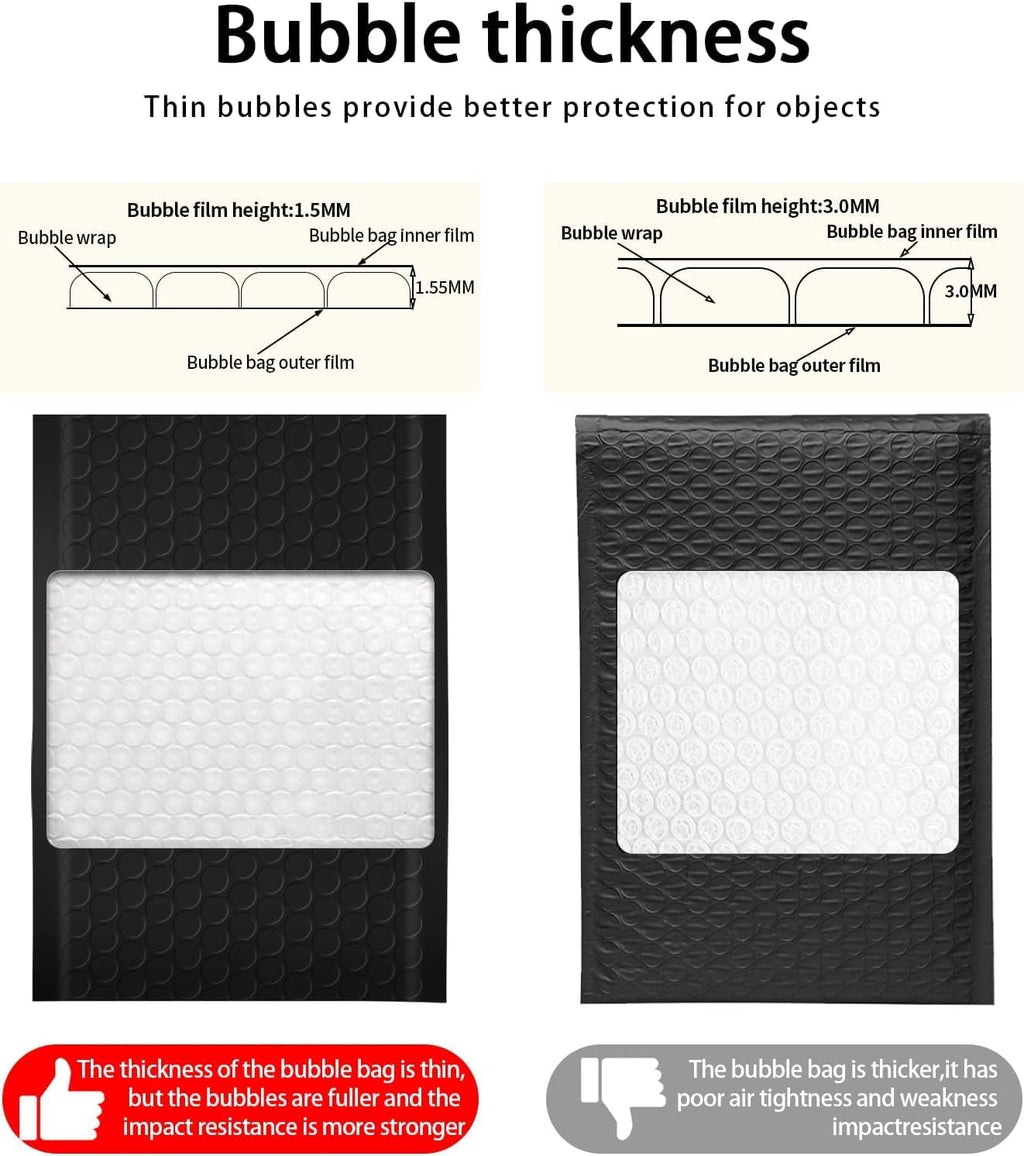Bubble Mailers 6x10" 100 Pack Black Padded Envelopes Waterproof Usable Size 6x9 Self-Seal Padded Mailing Envelopes
