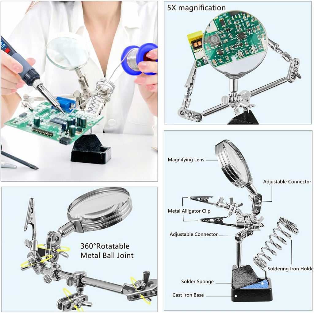 Soldering Iron Kit, 80W Electric Solder iron, Adjustable Temperature (180°C- 500°C）, With Multimeter, Magnifier