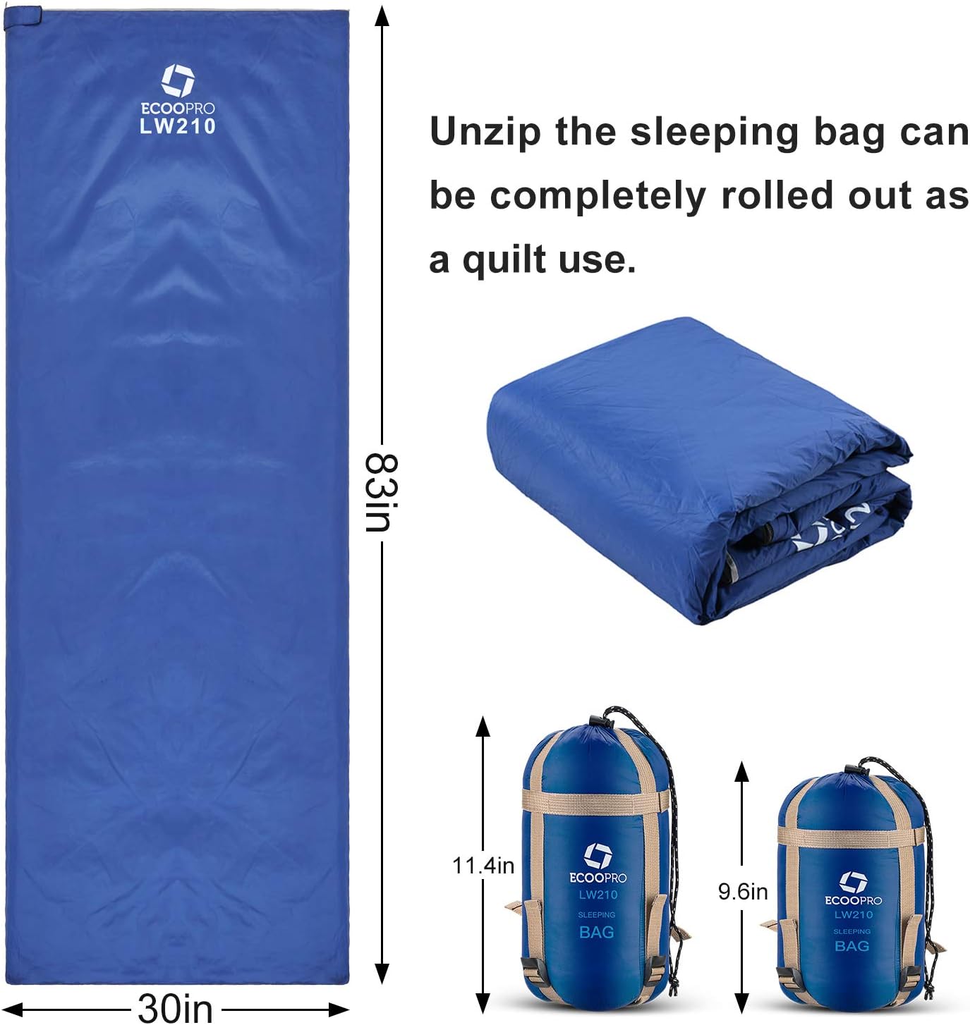 Warm Weather Sleeping Bag - Portable, Waterproof, Compact Lightweight, Comfort with Compression Sack - Great for