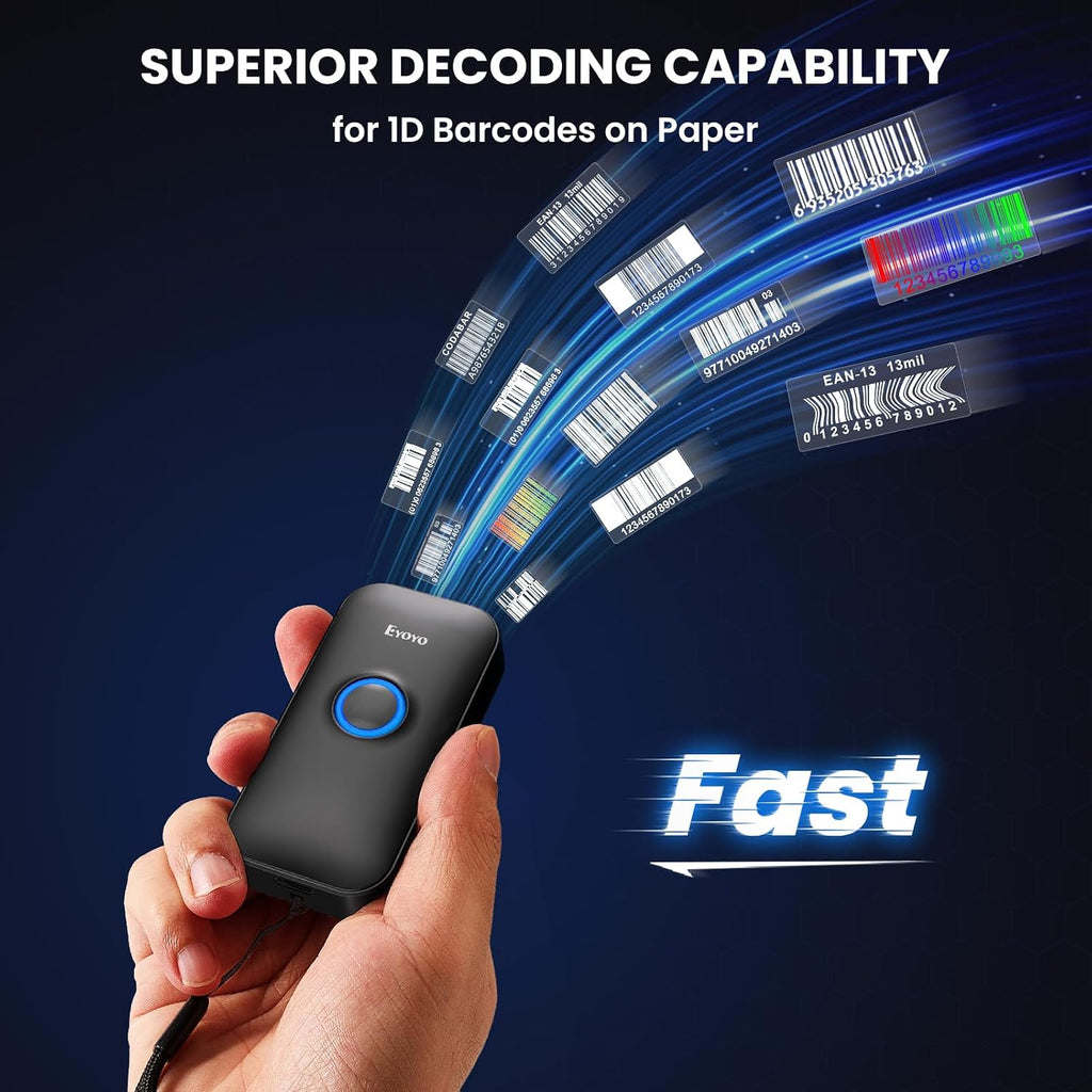 Mini 1D Bluetooth Barcode Scanner | 3-in-1 Bluetooth & USB Wired & 2.4G Wireless, Portable Bar Code Reader, Work with