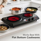 Electric Infrared Double Burner, 1700W Hot Plate, Black BGI102B