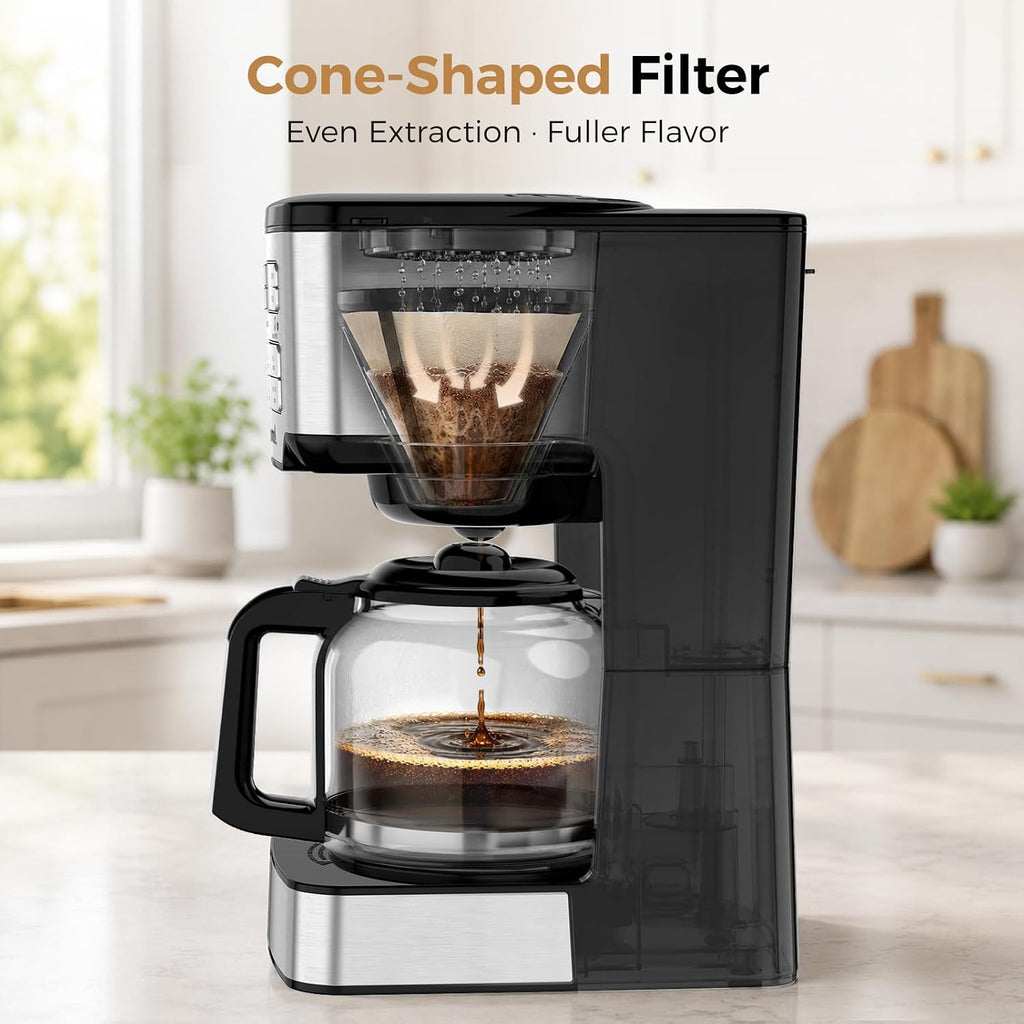 12-Cup Drip Coffee Maker Programmable, Adjustable Brew Strength | 24-Hour Delay Brew & 4-Hour Keep Warm, 1-4