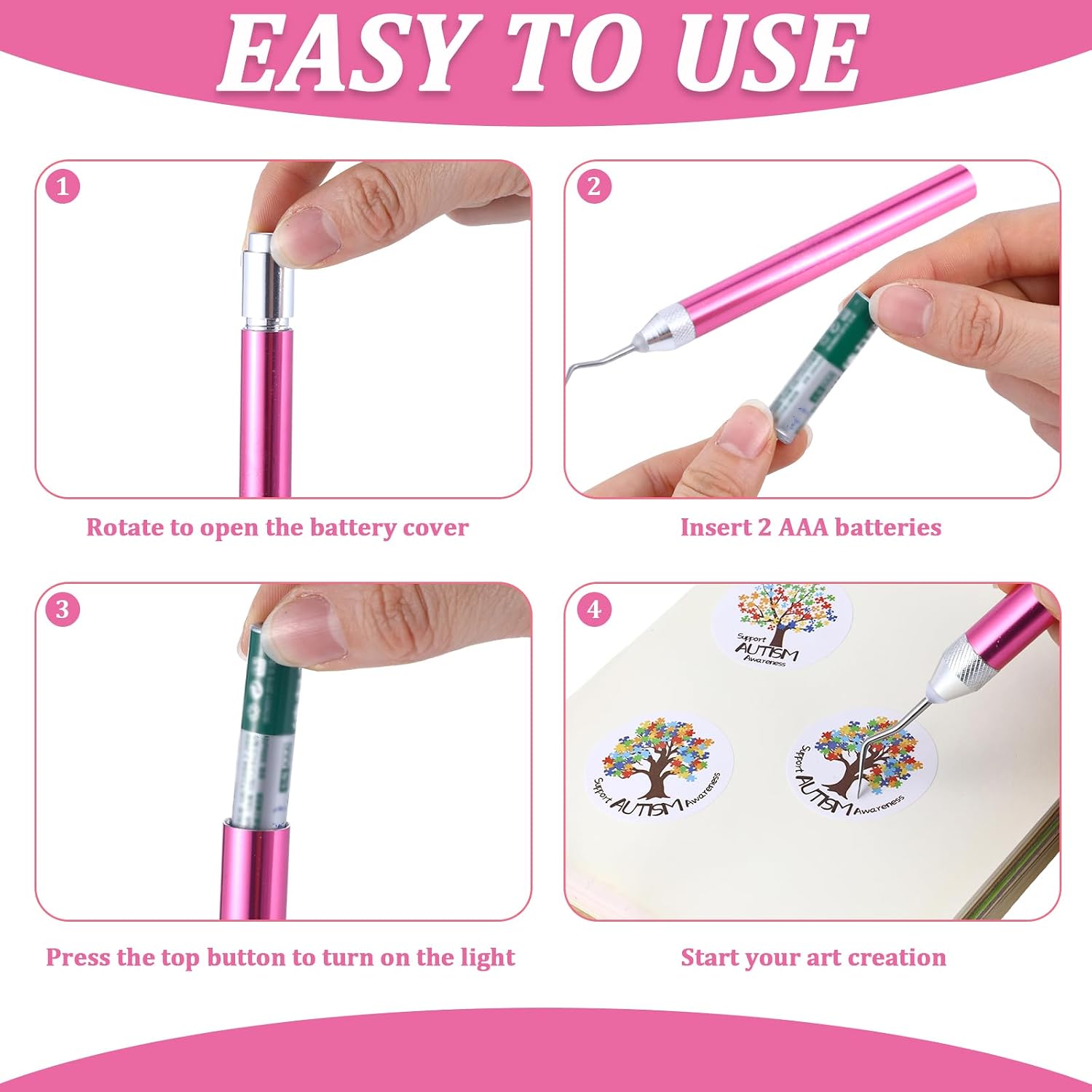 4 Pcs LED Weeding Tools for Vinyl with Light Weeding Tool with 5 Different Hooks Lighted Pin Pen Tool for Removing