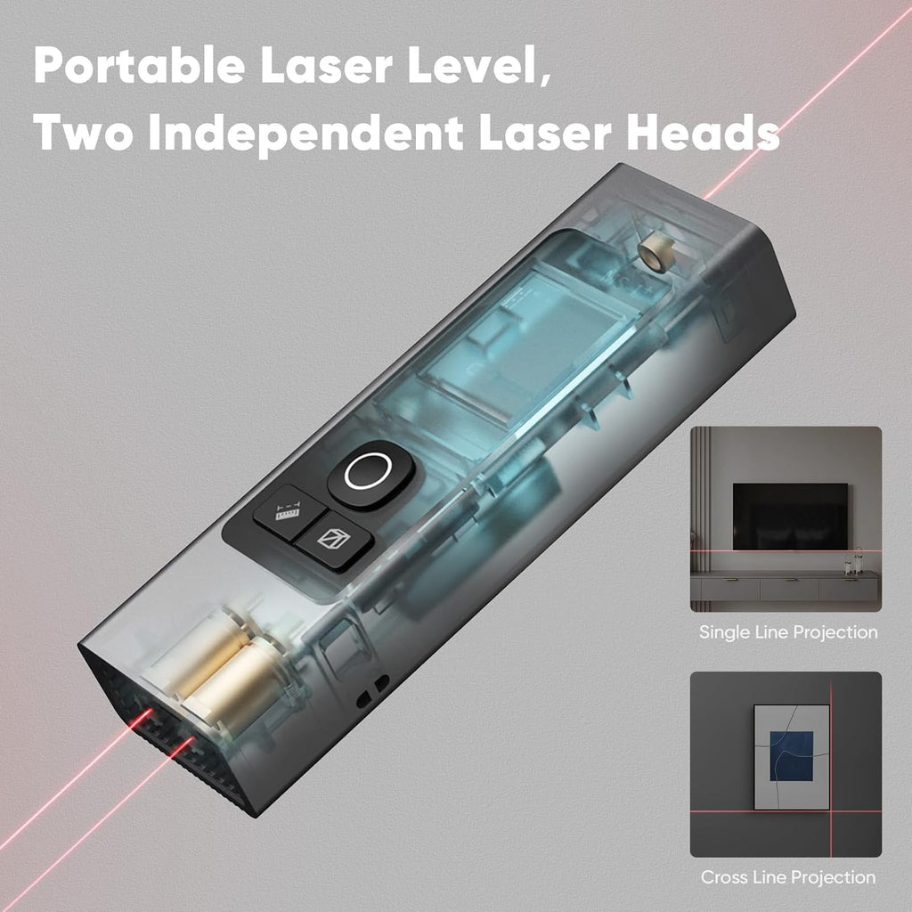 2-in-1 Laser Measure & Line Laser 196 FT - Distance Meter with Cross-Line, Laser Level with 3 Lasers Heads, Type-C