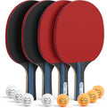 Ping Pong Paddles Set of 4/2, 7-Ply Table Tennis Rackets and Balls | 7-Ply Wood, 3-Star Ball, Flared Handle, Storage