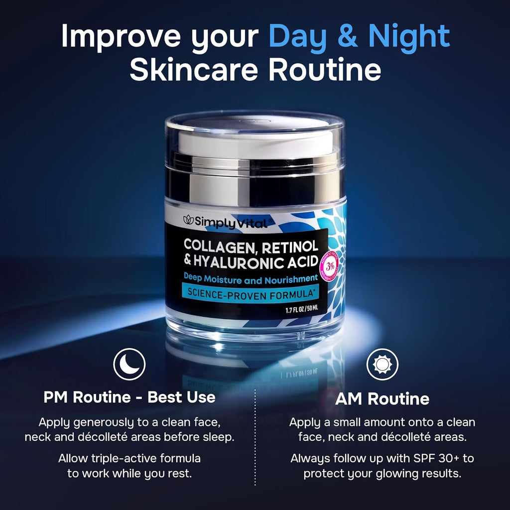 Face Moisturizer Retinol Collagen Hyaluronic Acid Cream 1.7 oz | Anti-Aging, Moisturizer Face Cream for Women & Men
