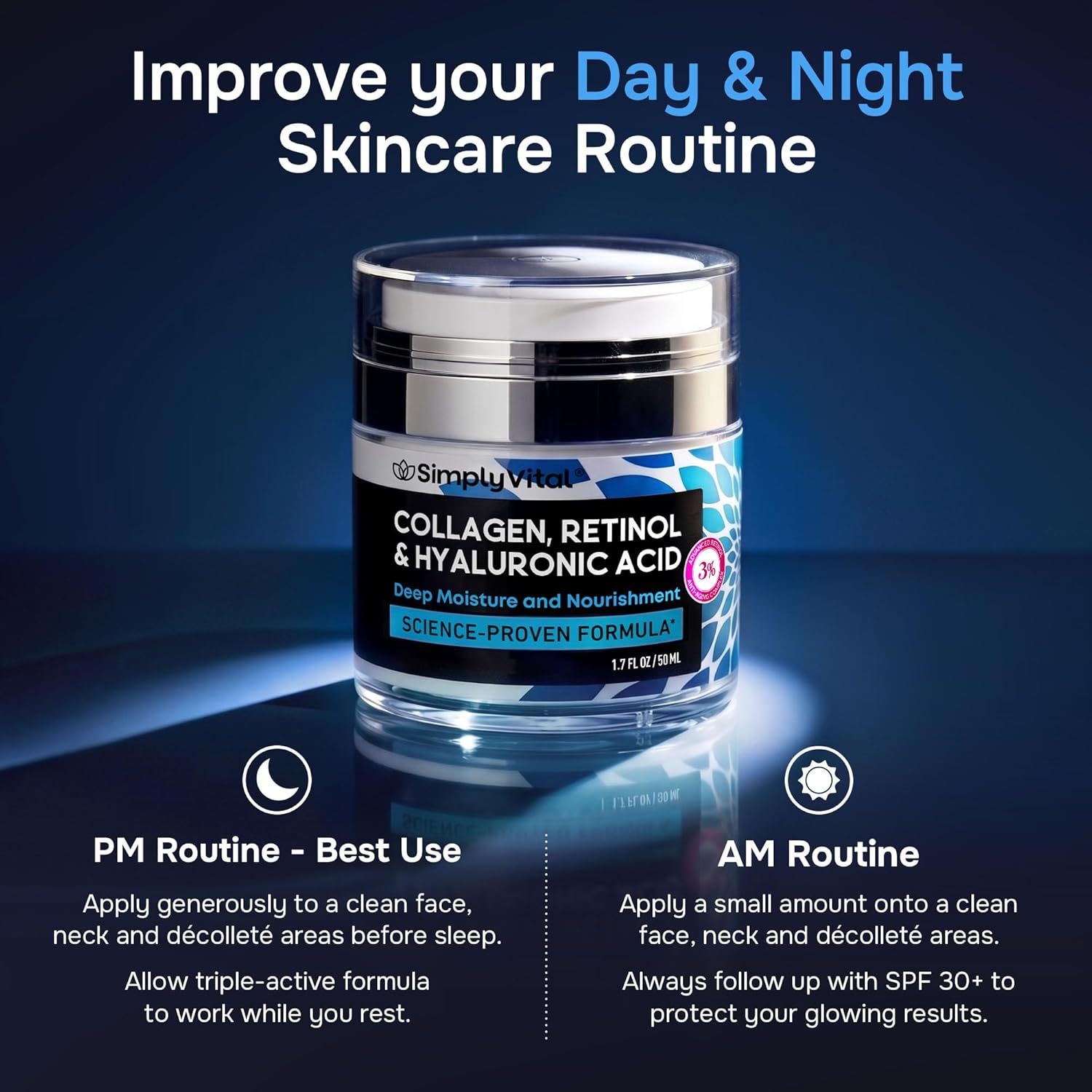 Face Moisturizer Retinol Collagen Hyaluronic Acid Cream 1.7 oz | Anti-Aging, Moisturizer Face Cream for Women & Men