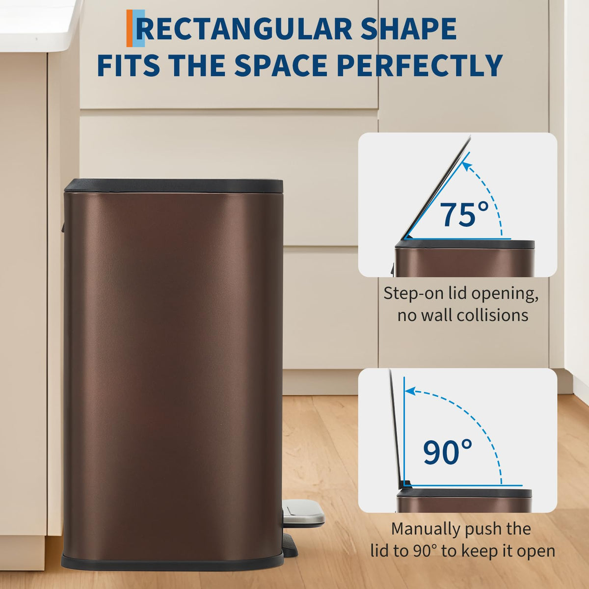 Brown Kitchen Trash Can, 5.3 Gal Stainless Steel Garbage Can